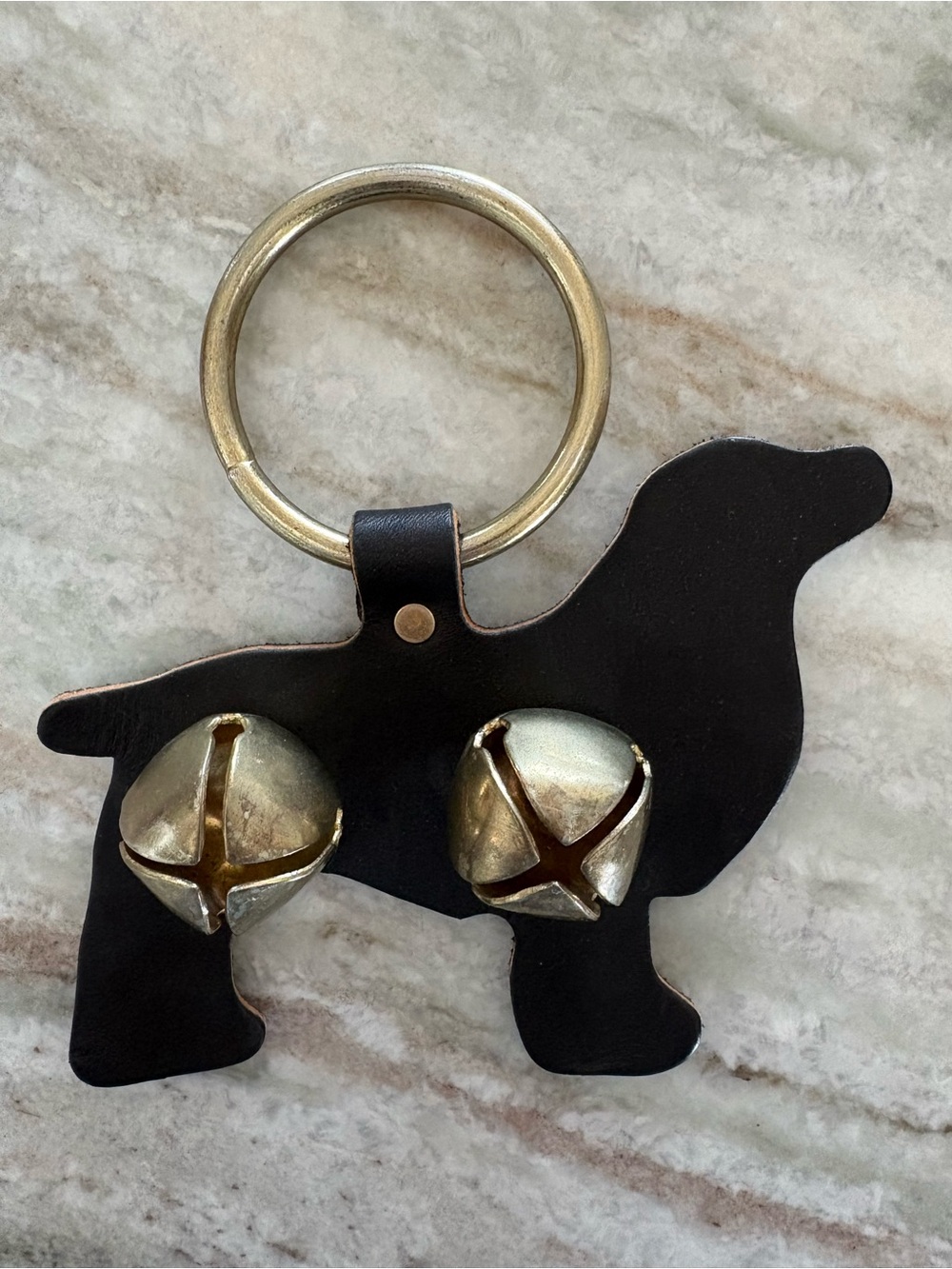 Leather Dog Silhouette Doorbell with Brass Jingle Bells - Black